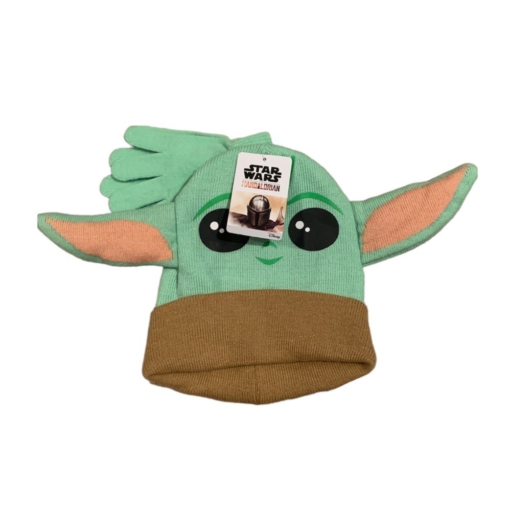 Star Wars Mandalorian Grogu Knit Hat and Gloves NWT